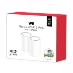 Pack de 2 routeurs MESH WE, sans fil Duan-Band WIFI 6 AX 1800 (AX1201+AX574) avec 2 ports Gigabit ethernet 1000 Mbps