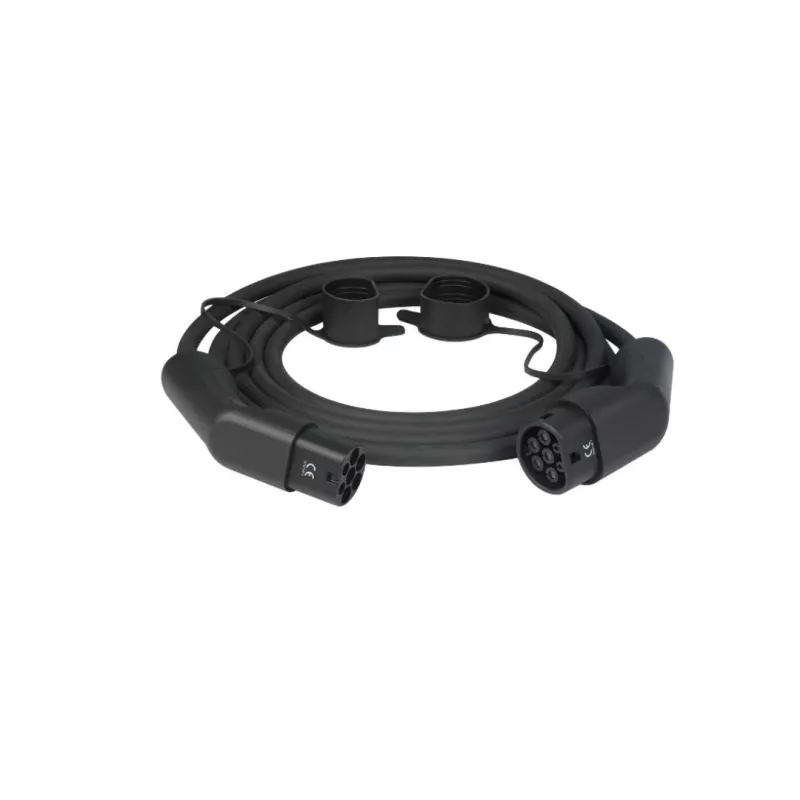Câble de recharge pour les voitures électriques, type T2, monophasé 32A/7,2kW, IP54, longueur de 5m, noir