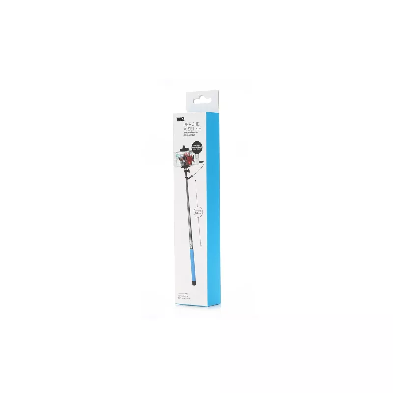 Bras Selfie bleu longueur: 22.5 à 100.5cm compatible IOS 4.0 / Android 3.0 Connexion port Jack / bouton phot