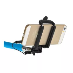 Bras Selfie bleu longueur: 22.5 à 100.5cm compatible IOS 4.0 / Android 3.0 Connexion port Jack / bouton phot