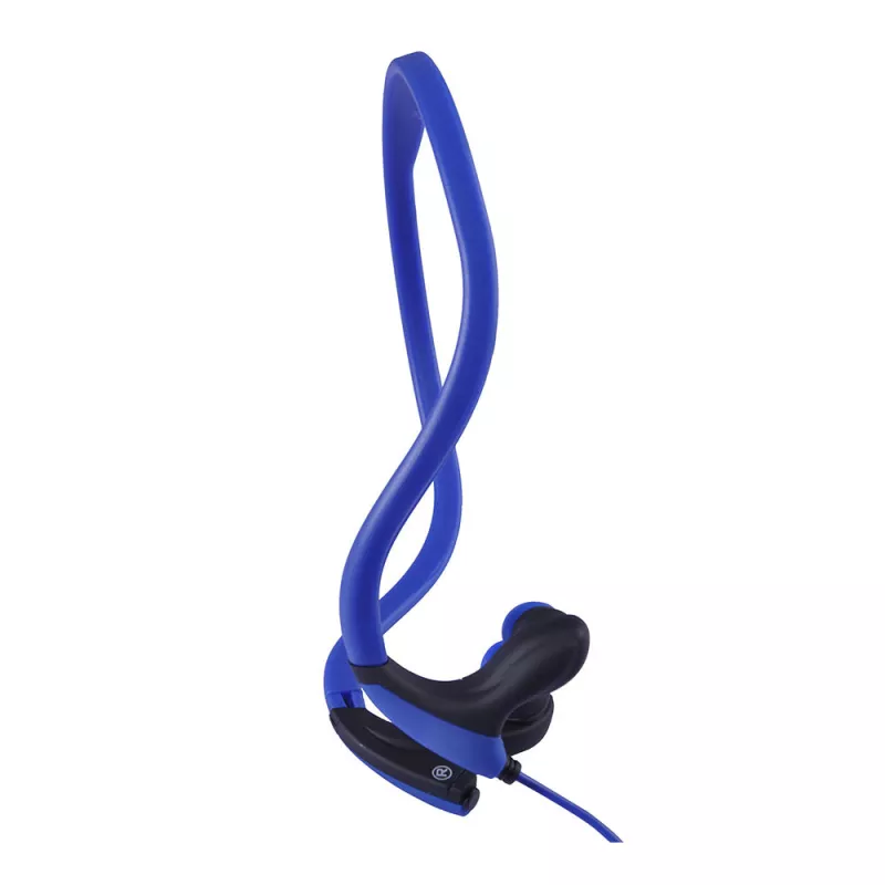 Ecouteurs sport filaire Bleu Arceau tour de cou toucher doux Microphone intégré bouton on off
