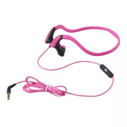 Ecouteurs sport filaire Rose Arceau tour de cou toucher doux Microphone intégré bouton on off