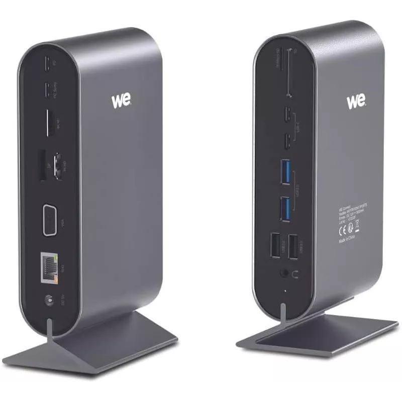 Station d'accueil WE USB-C 17 ports avec adaptateur secteur 12V/3A, 2*USB-C, 2*HDMI, PD 100W, VGA, 4*USB, lec de carte…