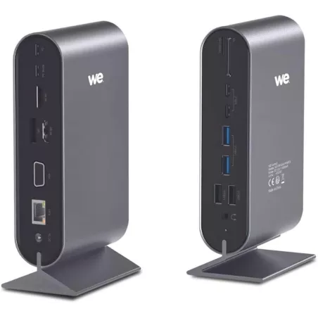 Station d'accueil WE USB-C 17 ports avec adaptateur secteur 12V/3A, 2*USB-C, 2*HDMI, PD 100W, VGA, 4*USB, lec de carte…