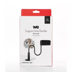 Support WE universel avec long bras flexible de couleur noir. Compatible avec de très nombreux produits ! Multi-usages. Noir