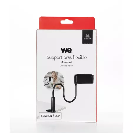 Support WE universel avec long bras flexible de couleur noir. Compatible avec de très nombreux produits ! Multi-usages. Noir