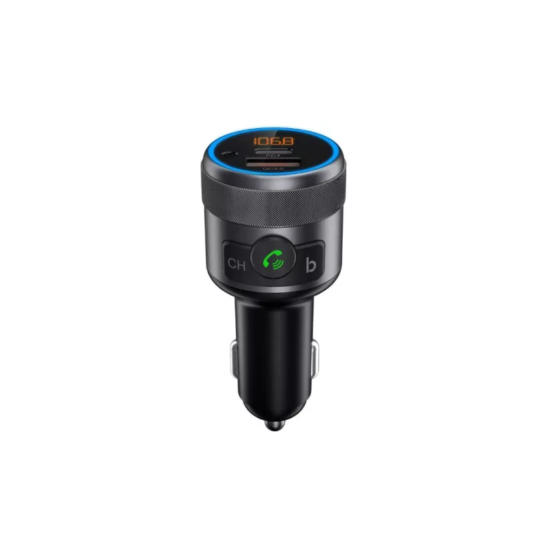Transmetteur FM Bluetooth V5.1 avec port USB (QC 3.0 18W) et USB-C (PD24W) , finition métallique