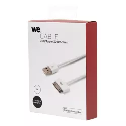 Câble USB Apple 30 pin blanc - 1m - compatible i4/4S