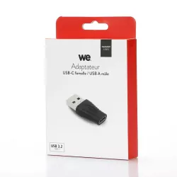 WE Adaptateur USB-C femelle/USB mâle - USB 3.2 gen 1 - Transferts 5Gbps - Charge 9V/2A - coloris noir