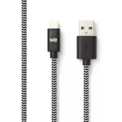 Câble USB-C/Lightning nylon tressé 1m - noir & blanc Charge rapide Connecteurs en métal