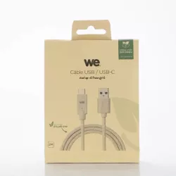 Câble USB-C/USB A biosourcé avec 30% de matières recyclées - 2m - Packaging écoconçu