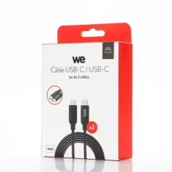 WE Lot de 2 câbles USB-C/USB-C - 1,50m - USB 3.2 gen 1 - Charge 3A - Transferts jusqu'à 5Gbps - Noir