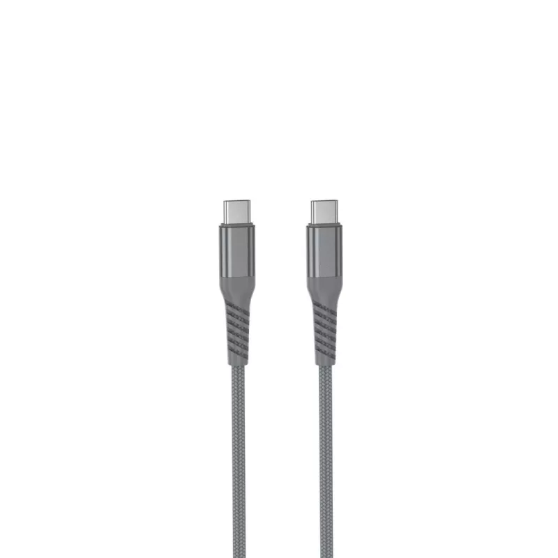 Câble USB-C/USB-C mâle/mâle 1m - charge 60W (3A/20V) USB 2.0 avec cordon en nylon + kevlar 400D - anthracite