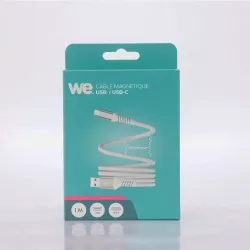 Câble USB-C/USB-C magnétique, USB2,0 - 20V/3A/60W, 1mètre blanc