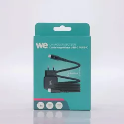 Câble USB-C/USB-C magnétique, USB2,0 - 20V/3A/60W, 1mètre noir