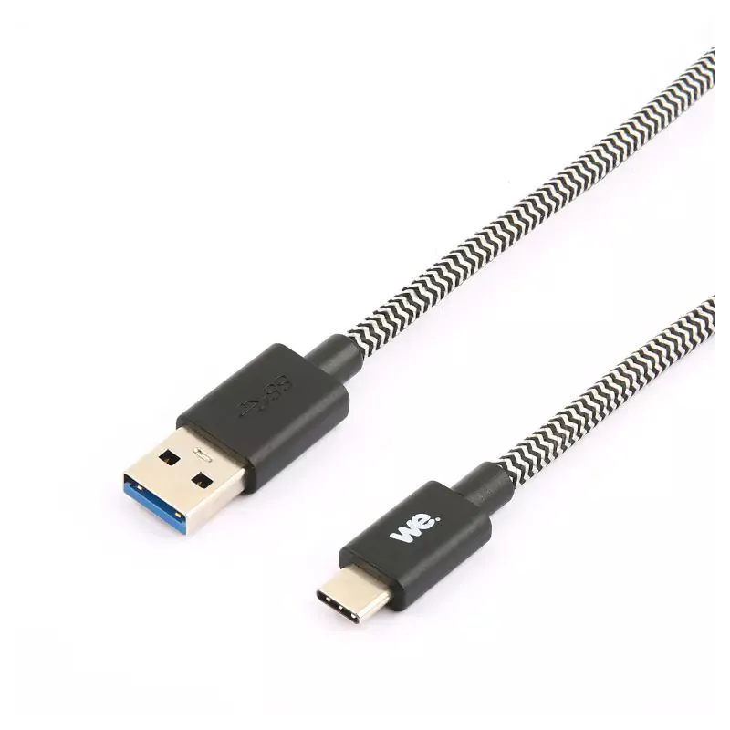Câble USB-C mâle/USB A mâle tressé 1 m - USB 3.1 gen 2 - noir et blanc ne s'emmêle pas