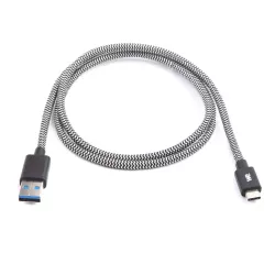 Câble USB-C mâle/USB A mâle tressé 1 m - USB 3.1 gen 2 - noir et blanc ne s'emmêle pas