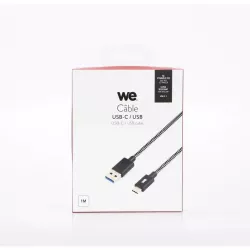Câble USB-C mâle/USB A mâle tressé 1 m - USB 3.1 gen 2 - noir et blanc ne s'emmêle pas