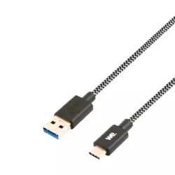 Câble USB-C mâle/USB A mâle tressé 2 m - USB 3.1 gen 1 - noir et blanc ne s'emmêle pas