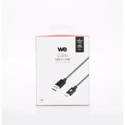 Câble USB-C mâle/USB A mâle tressé 2 m - USB 3.1 gen 1 - noir et blanc ne s'emmêle pas