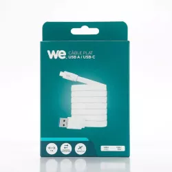 Câble USB-C mâle/USB A mâle plat 1 m - USB 3.1 gen 2 - blanc ne s'emmêle pas