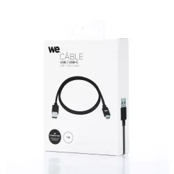Câble USB-C mâle/USB A mâle plat 1 m - USB 3.1 gen 2 - noir ne s'emmêle pas