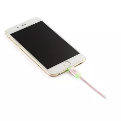 Câble USB/Apple Lightning nylon LED 1m coloris OR ROSE LED rouge en charge LED verte chargé