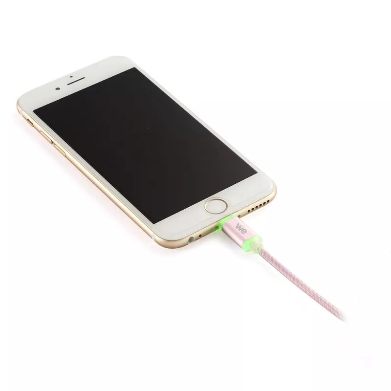 Câble USB/Apple Lightning nylon LED 1m coloris OR ROSE LED rouge en charge LED verte chargé