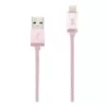 Câble USB/Apple Lightning nylon LED 1m coloris OR ROSE LED rouge en charge LED verte chargé