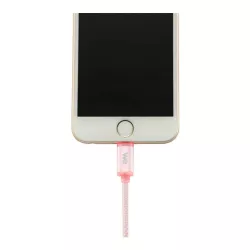 Câble USB/Apple Lightning nylon LED 1m coloris OR ROSE LED rouge en charge LED verte chargé