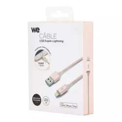 Câble USB/Apple Lightning nylon LED 1m coloris OR ROSE LED rouge en charge LED verte chargé
