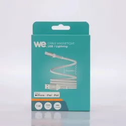 Câble USB /Lightning magnétique, USB 2,0 - 5V/2,4A / 12W, 1mètre blanc