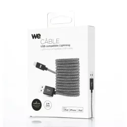 Câble USB/Lightning nylon tressé 2m - noir & blanc + de longueur + de confort