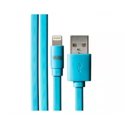Câble Apple USB/lightning plat: évite de faire des noeuds 1m bleu - en silicone