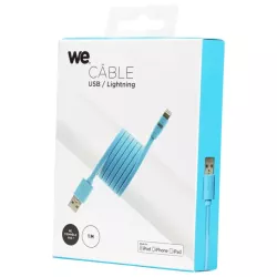 Câble Apple USB/lightning plat: évite de faire des noeuds 1m bleu - en silicone