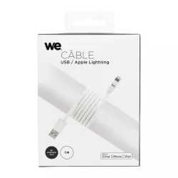 Câble Apple USB/lightning plat: évite de faire des noeuds 1m blanc - en silicone