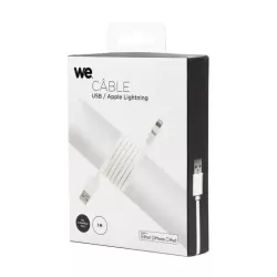 Câble Apple USB/lightning plat: évite de faire des noeuds 1m blanc - en silicone