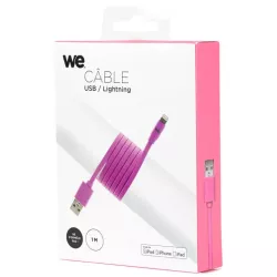 Câble Apple USB/lightning plat: évite de faire des noeuds 1m Fushia - en silicone