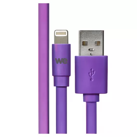 Câble Apple USB/Lightning plat : évite les noeuds 1m Violet - en silicone