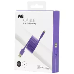 Câble Apple USB/Lightning plat : évite les noeuds 1m Violet - en silicone
