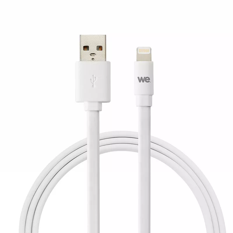 Câble Apple USB/lightning plat: évite de faire des noeuds 2m blanc - en silicone