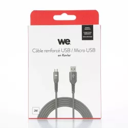 Câble USB/Micro-USB mâle/mâle avec cordon en nylon + kevlar 400D - 2m