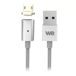 Câble USB/micro USB magnétique argent - nylon tressé - 1m
