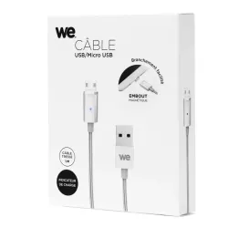 Câble USB/micro USB magnétique argent - nylon tressé - 1m