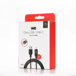 WE Lot de 2 câbles USB/USB-C - 1,50m - USB 3.2 gen 1 - Charge 3A - Transferts jusqu'à 5Gbps - Noir