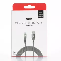 Câble USB/USB-C 3.2 gen 1 mâle/mâle avec cordon en nylon + kevlar 400D - 1m