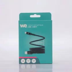 Câble USB/USB-C magnétique, USB2,0 - 20V/3A 60W, 1mètre Noir