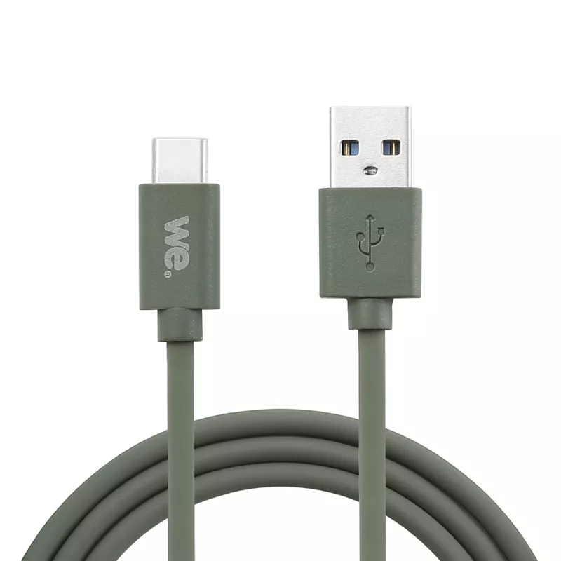 Câble USB/USB-C en silicone - USB 2.0 - 1m - vert kaki