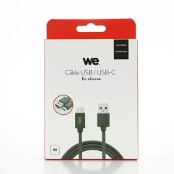 Câble USB/USB-C en silicone - USB 2.0 - 1m - vert kaki