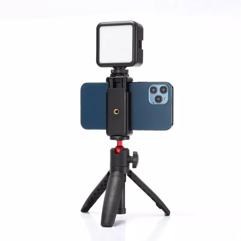 Kit Vlog pour smartphone trépied hauteur reglable, incl+orie lumière LED, batterie rechargeable